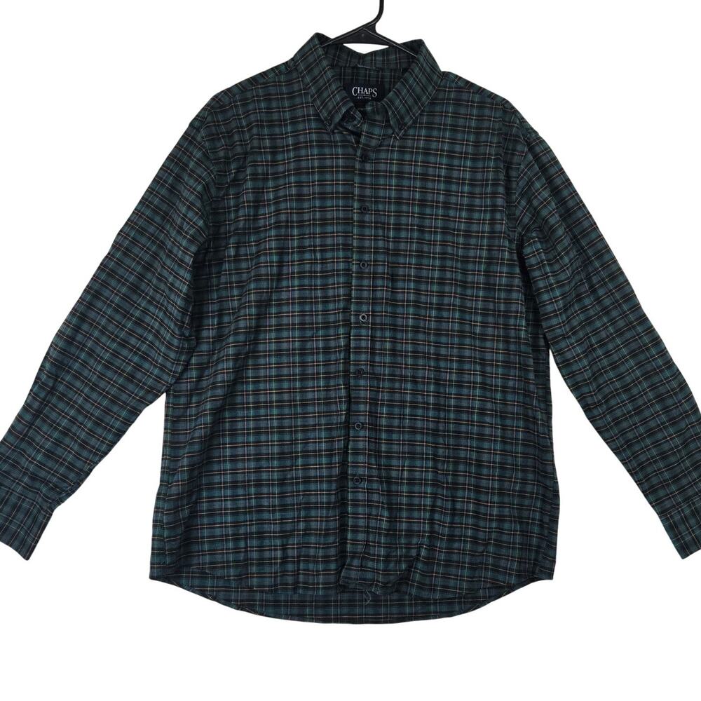 Chaps Dress Shirt Button Down Long Sleeve Mens Large Green 0673